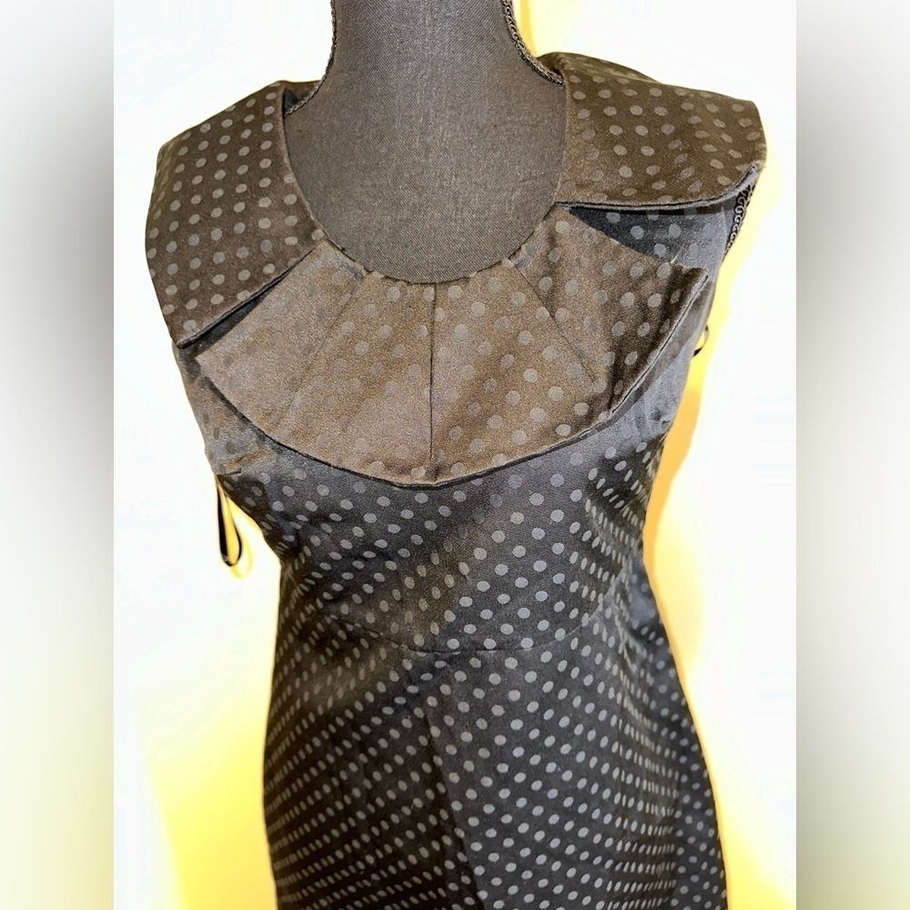 NEW BLACK RUFFLE NECK POLKA DOT DRESS - Picture 3 of 3